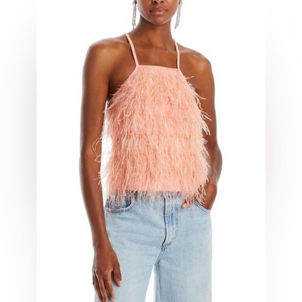 LUCY PARIS Aida Feather Top S 17.5” p2p Peach $110 Retail NWT
